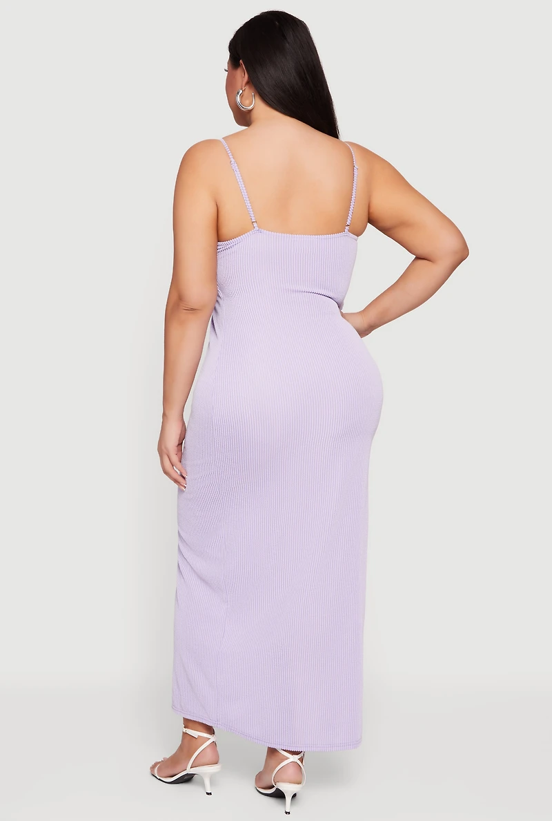 Plus Shelf Bra Ribbed Knit Side Slit Dress