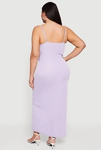 Plus Shelf Bra Ribbed Knit Side Slit Dress