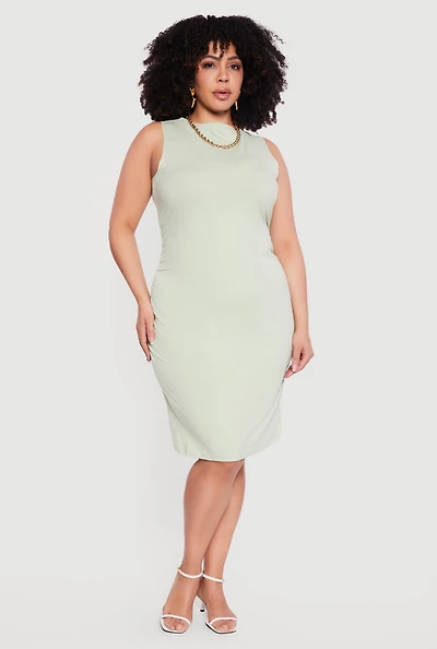Plus Ruched Side Boat Neck Midi Dress