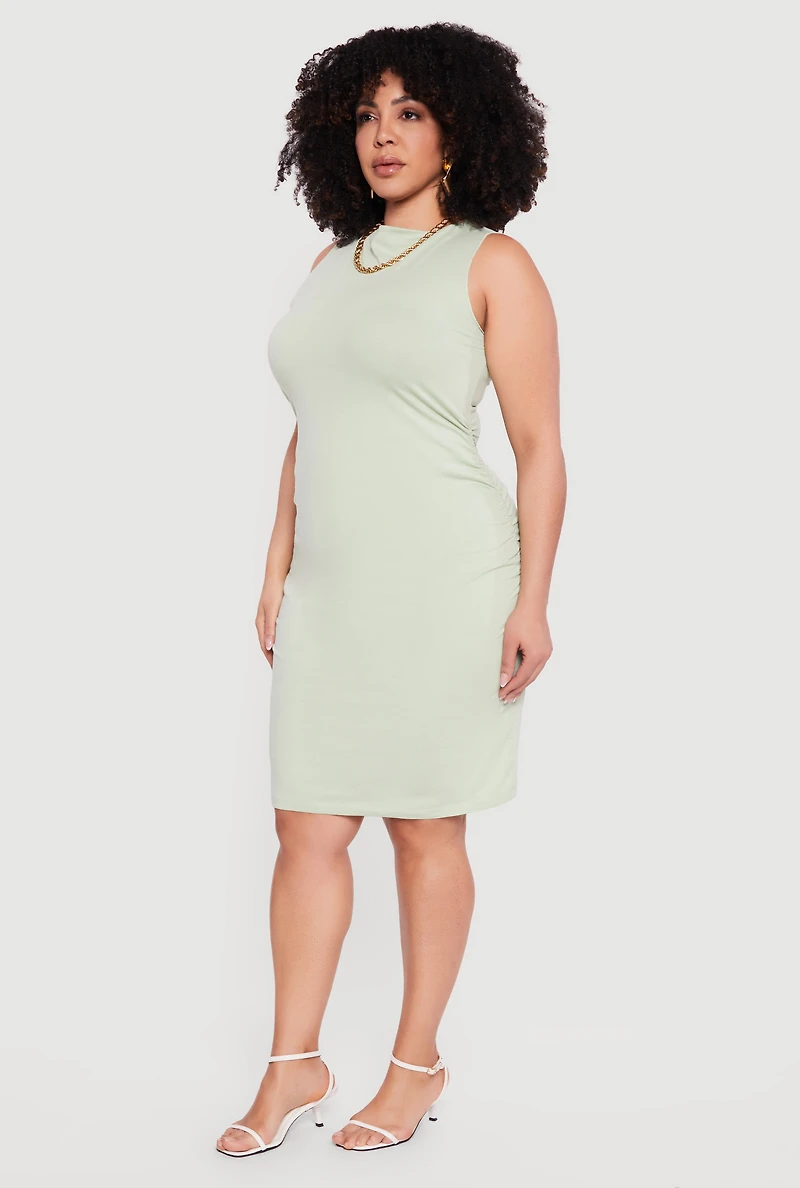 Plus Ruched Side Boat Neck Midi Dress