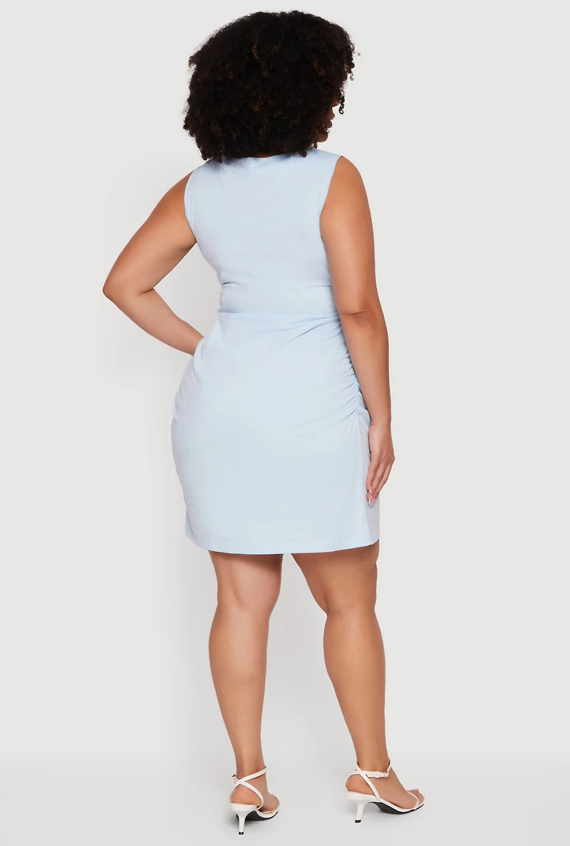 Plus Ruched Side Boat Neck Midi Dress
