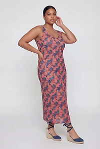 Plus American Flag All Over Print Tank Maxi Dress