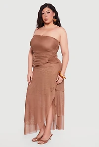 Plus Mesh Twist Tie Front Tiered Tube Dress