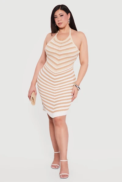 Plus Chevron Crochet Halter Midi Dress