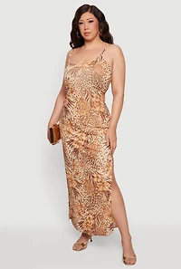 Plus Floral and Animal Print Cami Maxi Dress