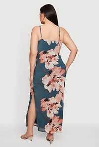 Plus Floral Print Side Slit Maxi Dress