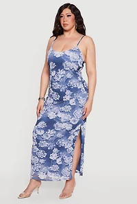 Plus Floral Scoop Neck Maxi Cami Dress with Side Slit