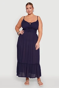 Womens Plus Tiered Scoop Neck Maxi Dress, Blue,