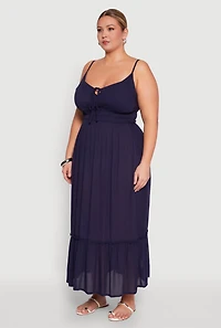 Womens Plus Tiered Scoop Neck Maxi Dress, Blue,