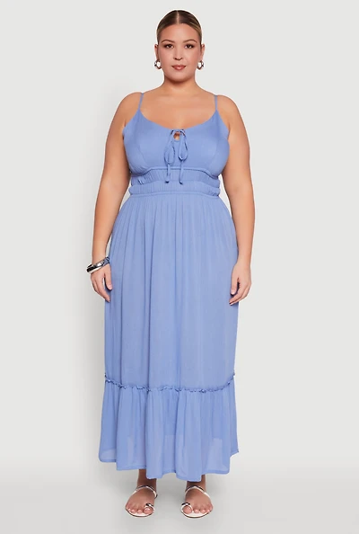 Womens Plus Size Tiered Scoop Neck Maxi Dress, Blue, Size 3X