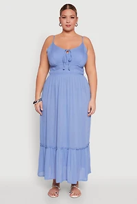 Womens Plus Size Tiered Scoop Neck Maxi Dress, Blue, Size 3X