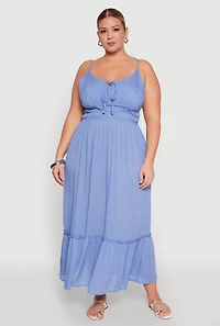 Womens Plus Tiered Scoop Neck Maxi Dress, Blue,