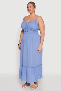 Womens Plus Size Tiered Scoop Neck Maxi Dress, Blue, Size 2X