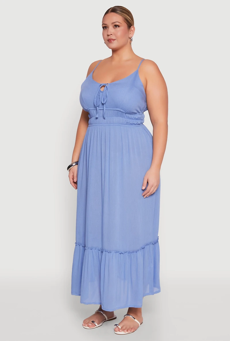 Womens Plus Size Tiered Scoop Neck Maxi Dress, Blue, Size 3X