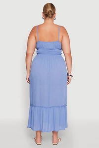Womens Plus Size Tiered Scoop Neck Maxi Dress, Blue, Size 2X