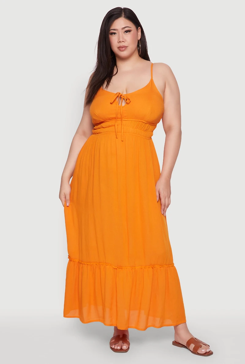 Womens Plus Size Tiered Scoop Neck Maxi Dress, Orange, Size 1X