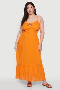 Womens Plus Size Tiered Scoop Neck Maxi Dress, Orange, Size 1X