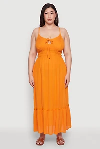 Womens Plus Size Tiered Scoop Neck Maxi Dress, Orange, Size 1X