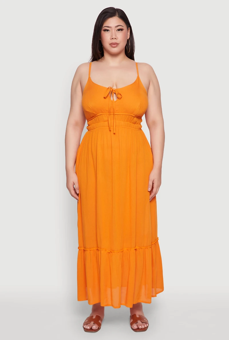 Womens Plus Size Tiered Scoop Neck Maxi Dress, Orange, Size 3X