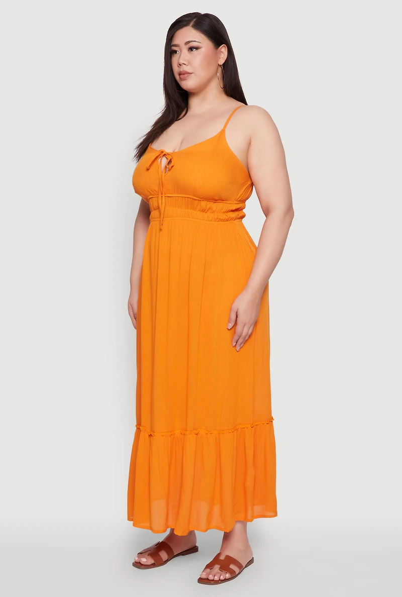 Womens Plus Size Tiered Scoop Neck Maxi Dress, Orange, Size 3X
