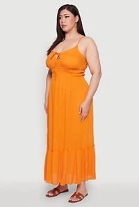 Womens Plus Size Tiered Scoop Neck Maxi Dress, Orange, Size 3X