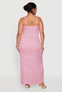 Plus Striped Rib Knit Side Slit Cami Maxi Dress