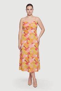 Plus Shell Patterned Ruched Midi Dress