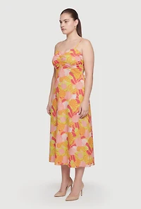 Plus Shell Patterned Ruched Midi Dress