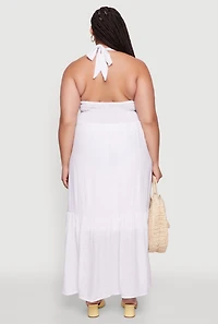 Womens Plus Size Chic Smocked Back Halter Maxi Sundress, White, Size 3X