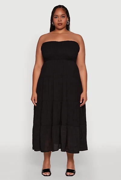 Womens Plus Size Elegant Strapless Tiered Sundress, Black, Size 3X