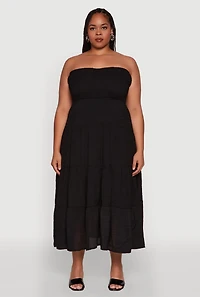 Womens Plus Size Elegant Strapless Tiered Sundress, Black, Size 3X