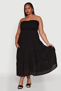 Womens Plus Size Elegant Strapless Tiered Sundress, Black, Size 3X
