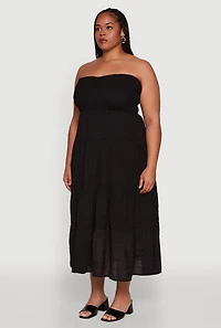 Womens Plus Size Elegant Strapless Tiered Sundress, Black, Size 3X