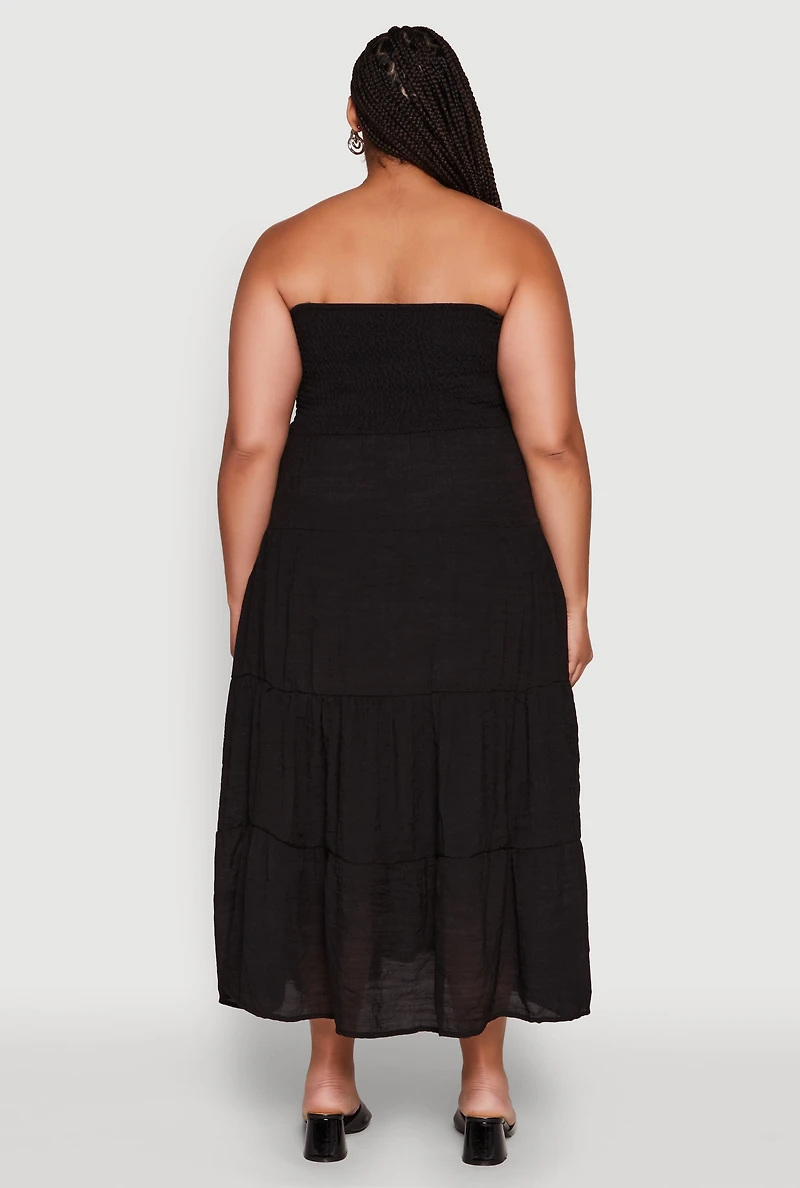 Womens Plus Size Elegant Strapless Tiered Sundress, Black, Size 3X