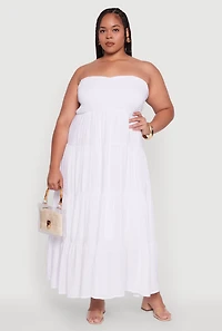 Womens Plus Size Elegant Strapless Tiered Sundress, White, Size 2X