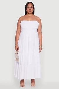 Womens Plus Size Elegant Strapless Tiered Sundress, White, Size 2X