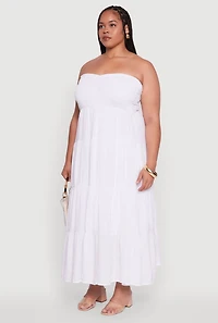 Womens Plus Size Elegant Strapless Tiered Sundress, White, Size 2X