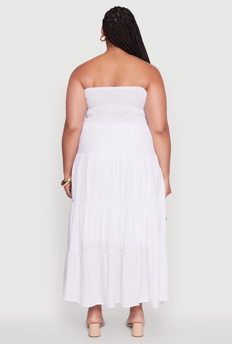 Womens Plus Size Elegant Strapless Tiered Sundress, White, Size 2X