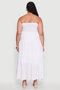 Womens Plus Size Elegant Strapless Tiered Sundress, White, Size 2X