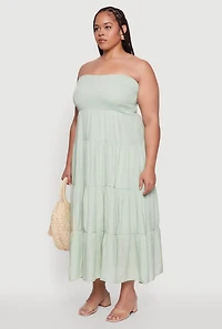 Womens Plus Size Elegant Strapless Tiered Sundress, Green, Size 1X