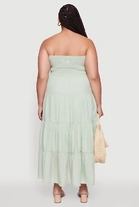 Womens Plus Size Elegant Strapless Tiered Sundress, Green, Size 1X
