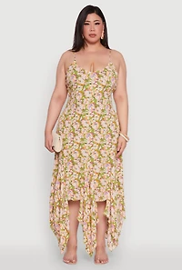 Womens Plus Size Floral Handkerchief Hem Sundress, Multi, Size 2X