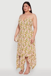 Womens Plus Size Floral Handkerchief Hem Sundress, Multi, Size 2X