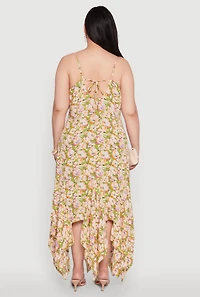 Womens Plus Size Floral Handkerchief Hem Sundress, Multi, Size 2X