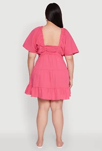 Womens Plus Trendy Gauze Knit V Neck Tiered Dress,