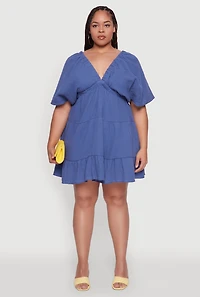 Womens Plus Trendy Gauze Knit V Neck Tiered Dress,