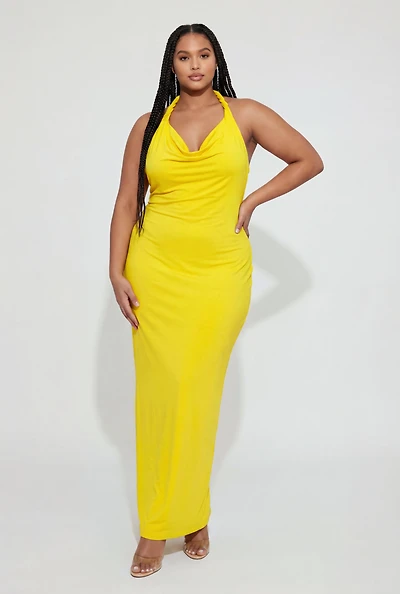 Plus Twisted Halter Cowl Neck Maxi Dress