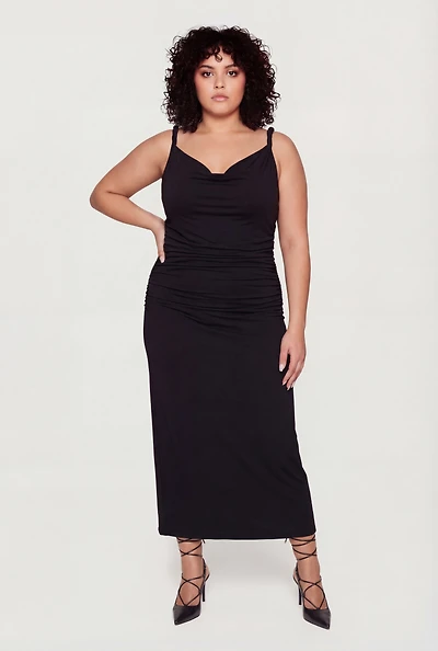 Plus Twisted Strap Side Ruched Maxi Dress