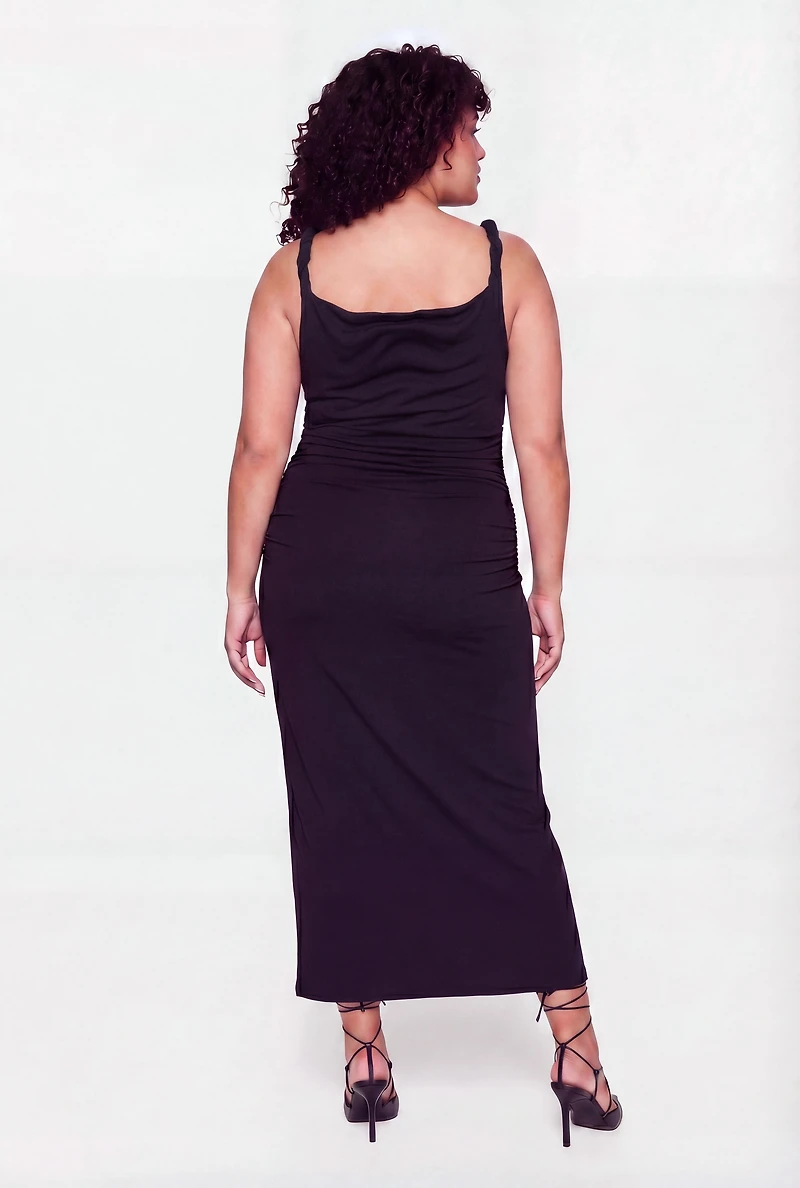 Plus Twisted Strap Side Ruched Maxi Dress