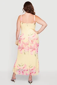 Plus Floral Mesh Ruffle Hem High Low Maxi Dress